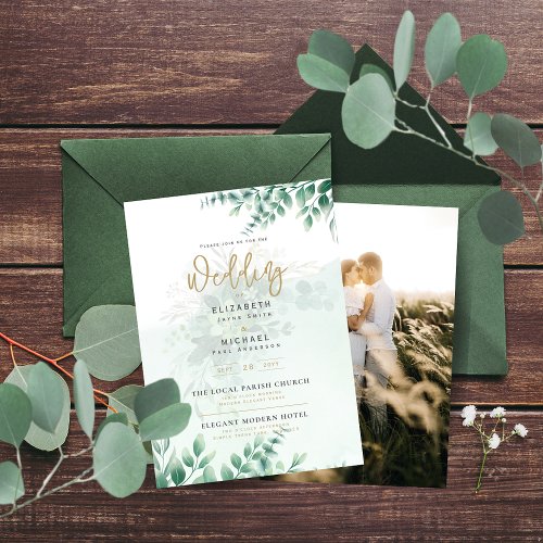 Photo Wedding Invite Eucalytpus Greenery Budget