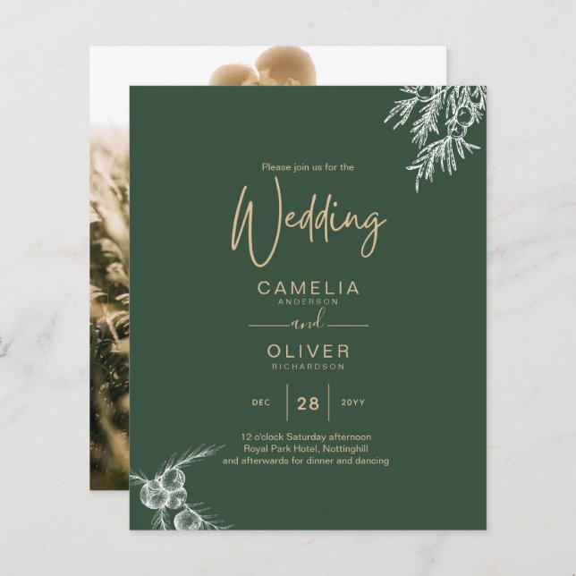 PHOTO Wedding Invite Juniper Green Modern Budget (Front/Back)