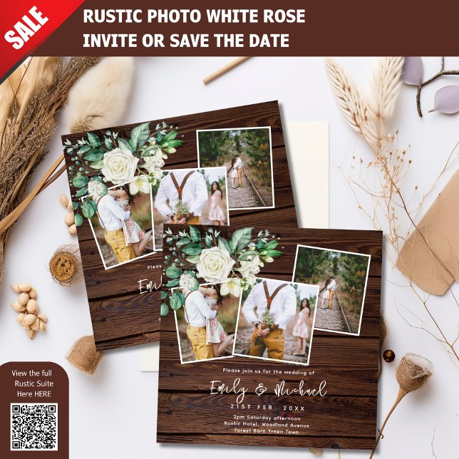 PHOTO WEDDING INVITES RUSTIC WHITE ROSES SQUARE (Creator Uploaded)