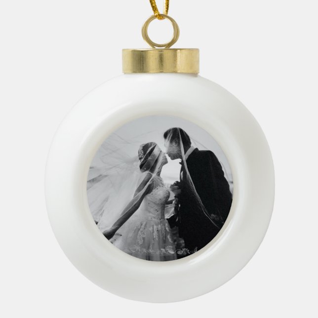 Photo Wedding Keepsake Christmas Ceramic Ball Christmas Ornament (Front)