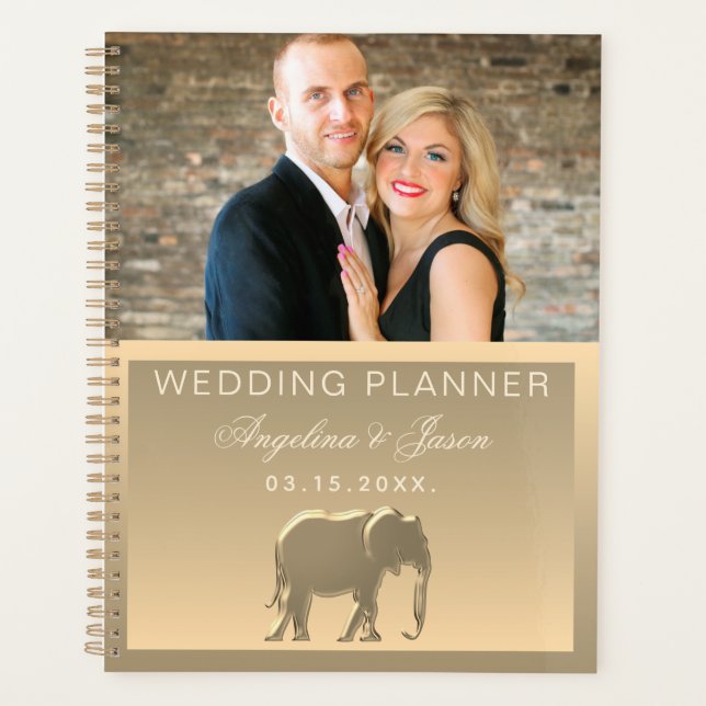 Photo Wedding Luxury Elegant Gold Foil Elephant Planner (Front)