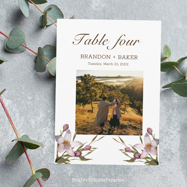 Photo Wedding Pink Flower Table Number Card (Creator Uploaded)