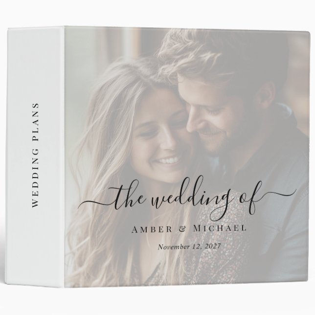 Photo Wedding Plans | Modern Elegant   3 Ring Binder (Front/Spine)