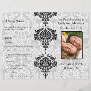 Photo Wedding Program Black Damask