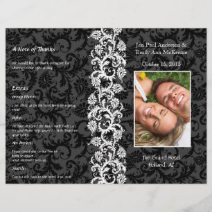 Photo Wedding Program Black Grey & Red Damask