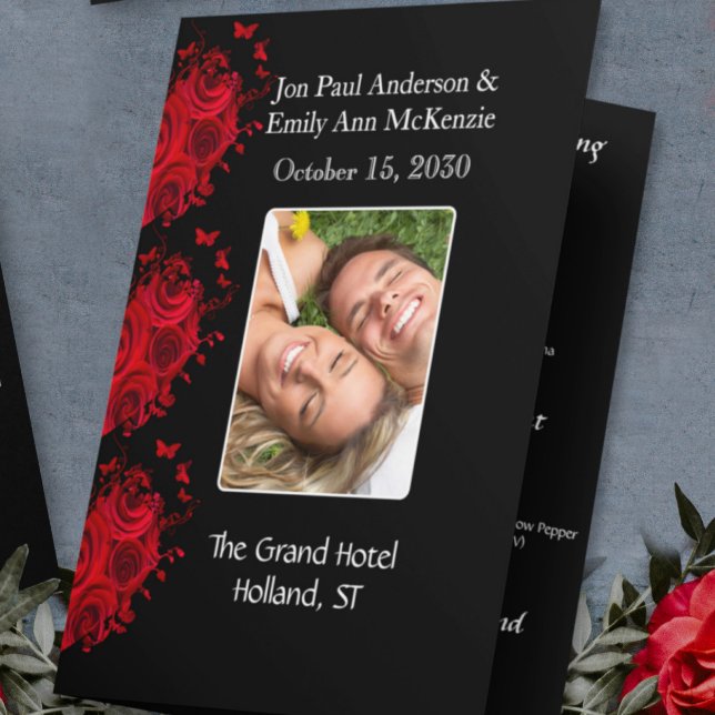 Photo Wedding Program Black Grey & White Damask (Creator Uploaded)