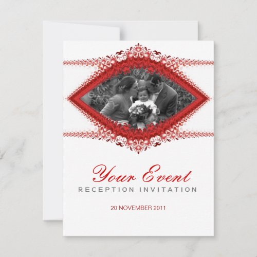 Photo  Wedding  Red White Ornate Invitation temp