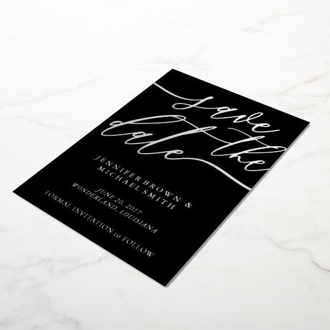Photo Wedding Save the Date black Foil Invitation (Rotated)