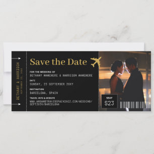 Photo Wedding Save the Date Boarding Pass Black