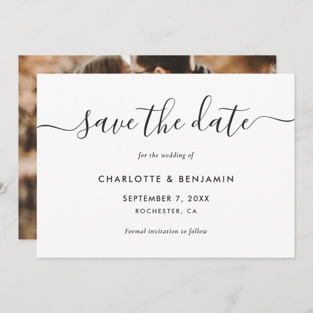 Photo Wedding Save The Date Cards Elegant Script (Front/Back)