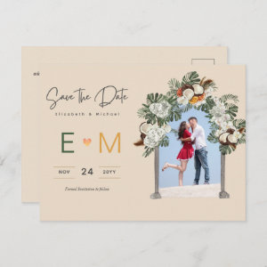 Photo Wedding Save the Date Cream Floral Postcard