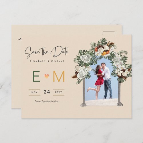 Photo Wedding Save the Date Cream Floral Postcard