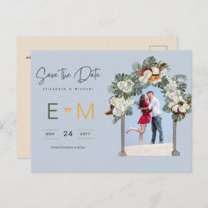 Photo Wedding Save the Date Dusty Blue Floral Postcard