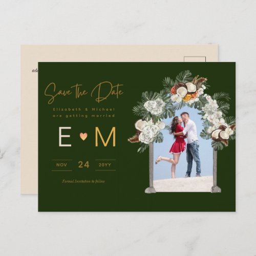 Photo Wedding Save the Date Emerald Green Floral  Postcard