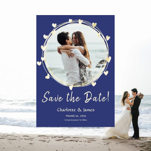 Photo Wedding Save The Date Engagement Gold Hearts