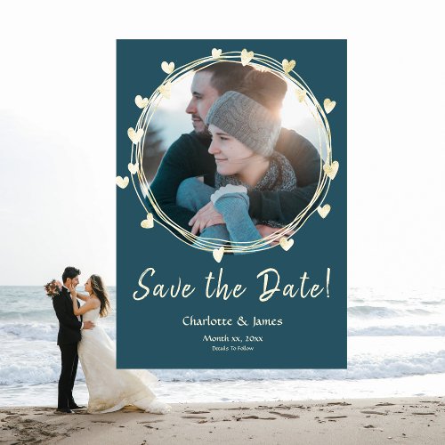 Photo Wedding Save The Date Golden Hearts