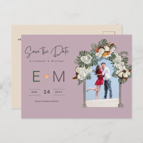 Photo Wedding Save the Date Mauve Floral Postcard