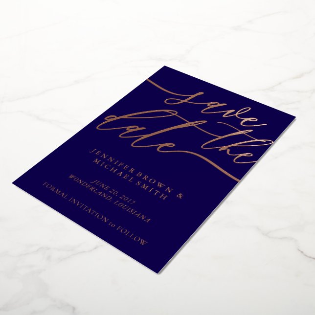 Photo Wedding Save the Date navy Foil Invitation (Rotated)