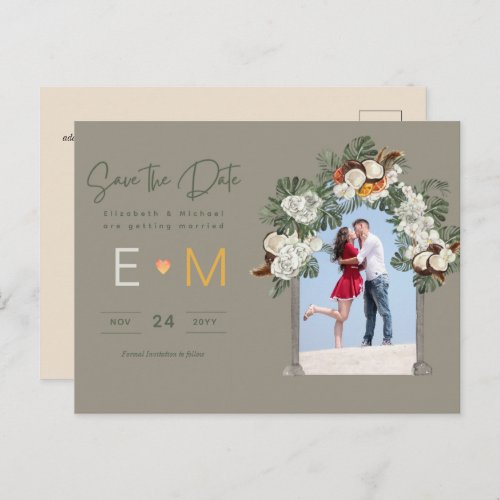 Photo Wedding Save the Date Olive Green Sage Flora Postcard