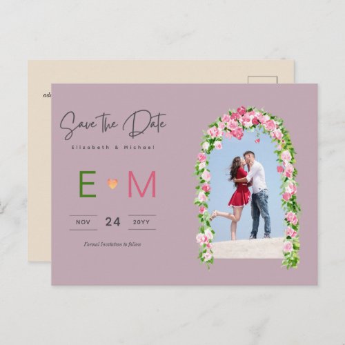 Photo Wedding Save the Date Pink Floral Postcard