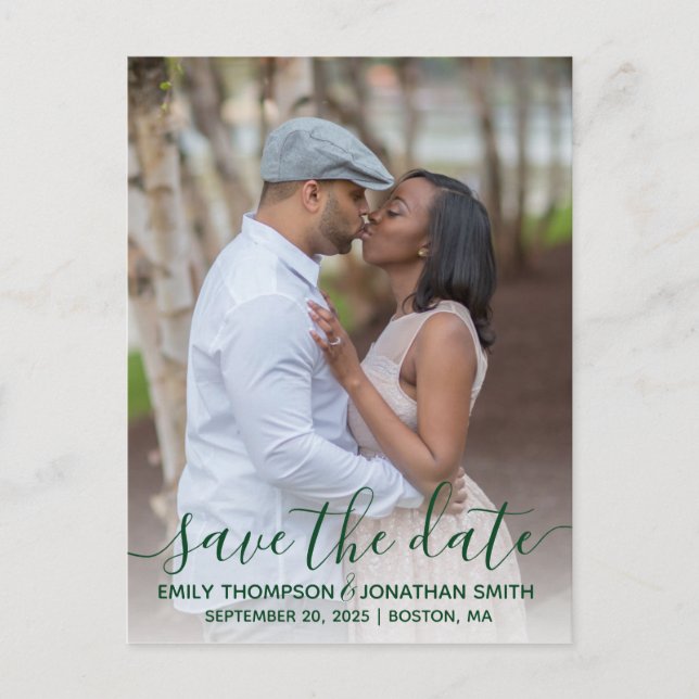 Photo Wedding Save The Date Postcard in Green (Front)