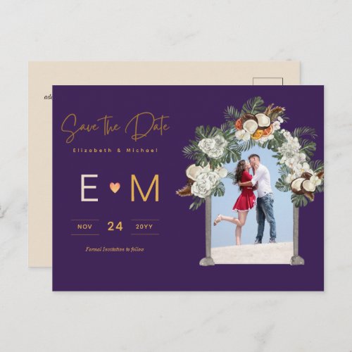 Photo Wedding Save the Date Purple Floral Postcard