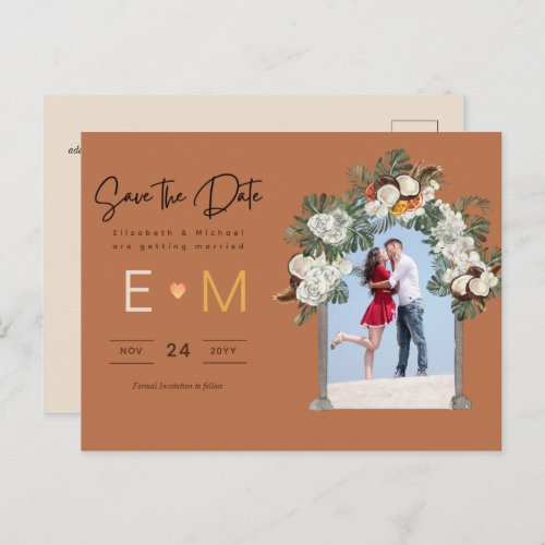Photo Wedding Save the Date Terracotta Fall Floral Postcard