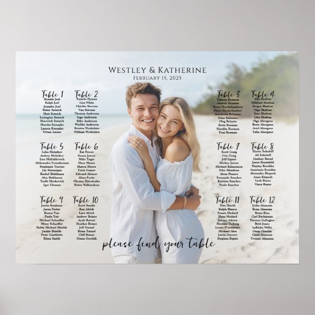 Photo wedding seating chart, modern poster (Front)