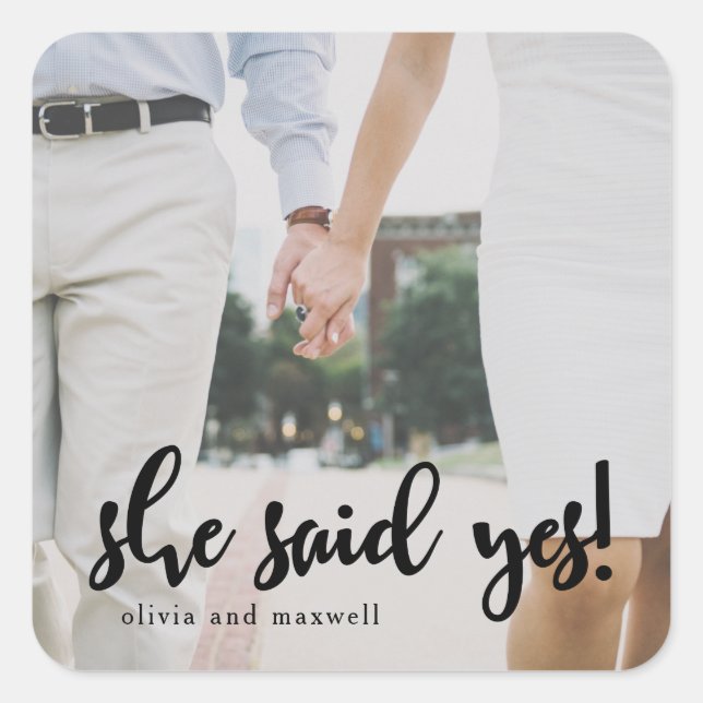 Photo Wedding She Said Yes Getting Married Square Sticker (Front)