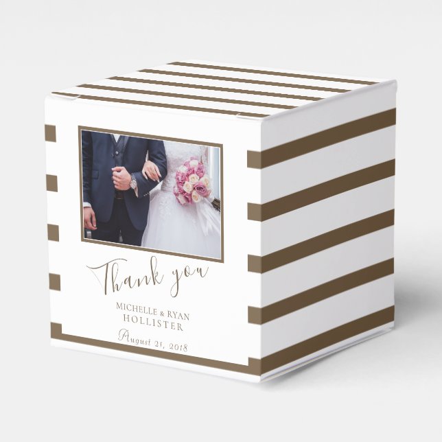 Photo Wedding Stripes Thank you Personalizable Favor Boxes (Front Side)