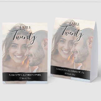 Photo Wedding Table Number with Black band Paper Table Tent