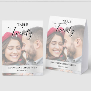 Photo Wedding Table Number with Faux Silver Band Paper Table Tent