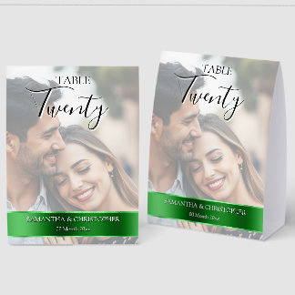 Photo Wedding Table Number with Green Band Paper Table Tent