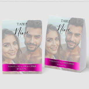 Photo Wedding Table Number with Magenta band Paper Table Tent