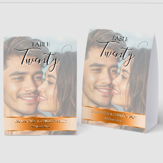 Photo Wedding Table Number with Orange Band Paper Table Tent