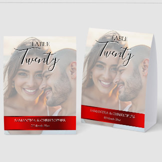 Photo Wedding Table Number with Red Band Paper Table Tent