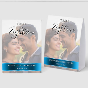 Photo Wedding Table Number with Royal blue band Paper Table Tent