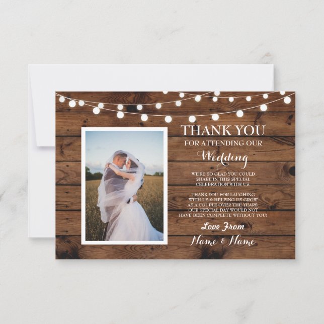 Photo Wedding Thank You Card Engagement Wood Light (Front)