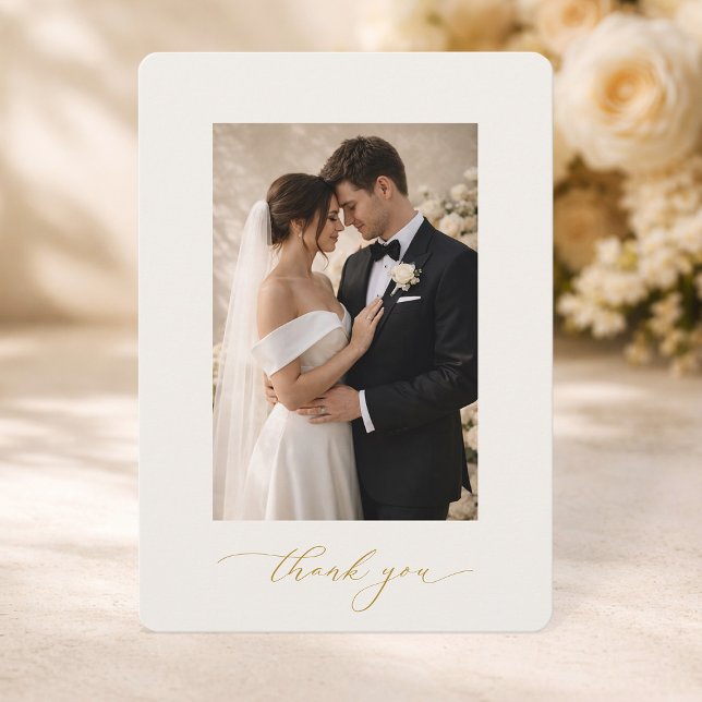 Photo Wedding Thank You Card with Gold Calligraphy (Creator Uploaded)