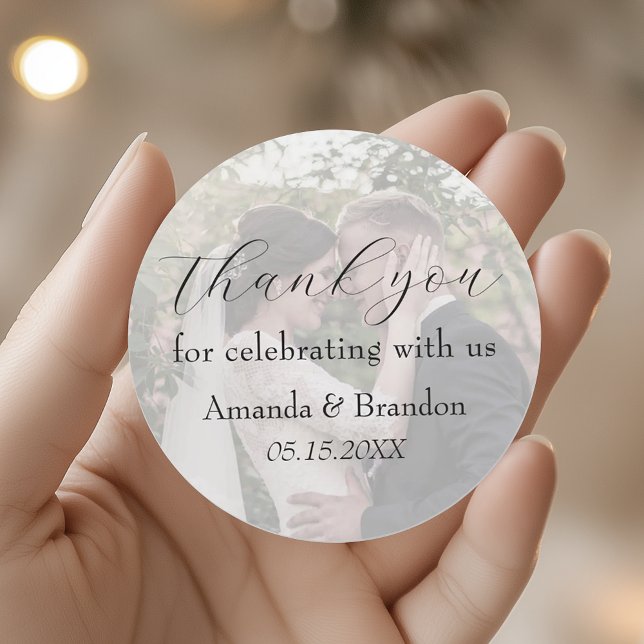 Photo Wedding Thank You Classic Round Sticker (Creator Uploaded)