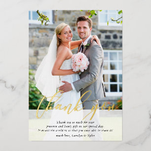 PHOTO WEDDING thank you elegant calligraphy gold Foil Invitation