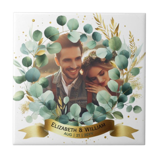 PHOTO Wedding Thank You Eucalyptus Leaves Gift   Ceramic Tile (Front)