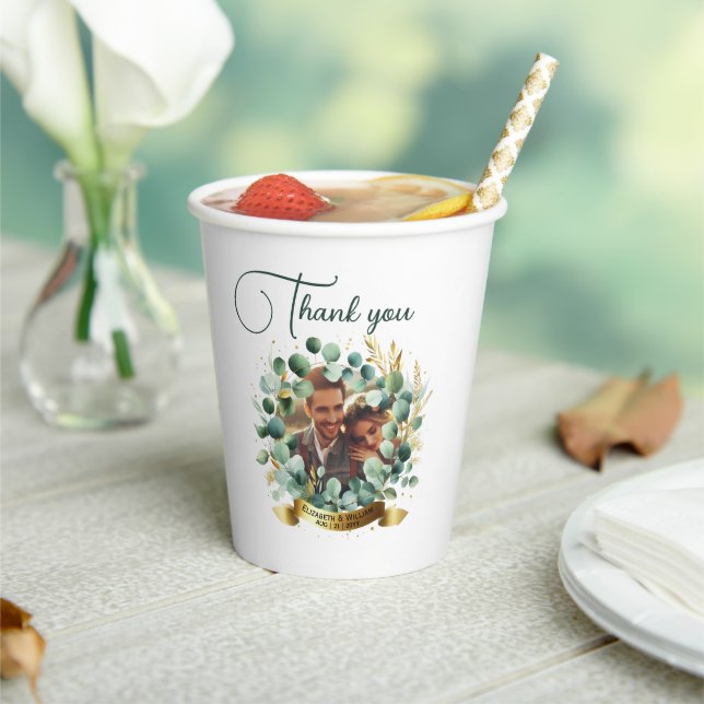 PHOTO Wedding Thank You Eucalyptus Leaves Gift   Paper Cups (Insitu)