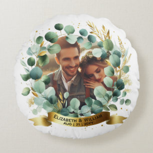 PHOTO Wedding Thank You Eucalyptus Leaves Gift Round Pillow