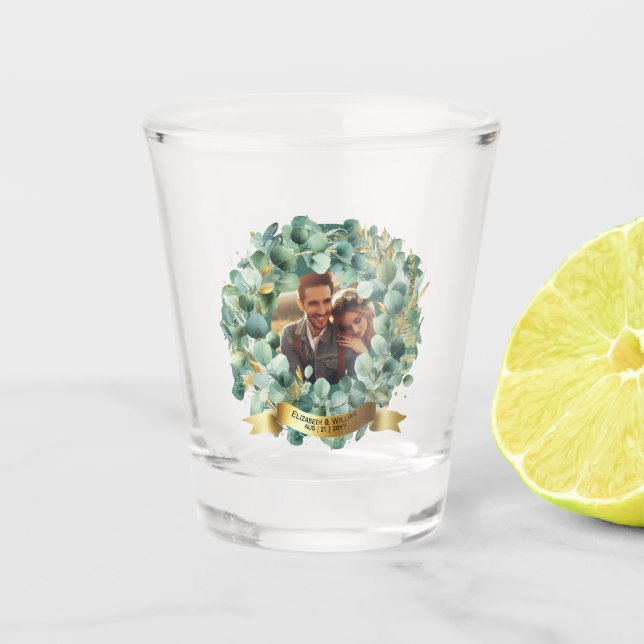 PHOTO Wedding Thank You Eucalyptus Leaves Gift   Shot Glass (Front)