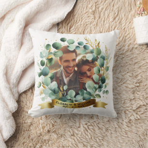 PHOTO Wedding Thank You Eucalyptus Leaves Gift Throw Pillow