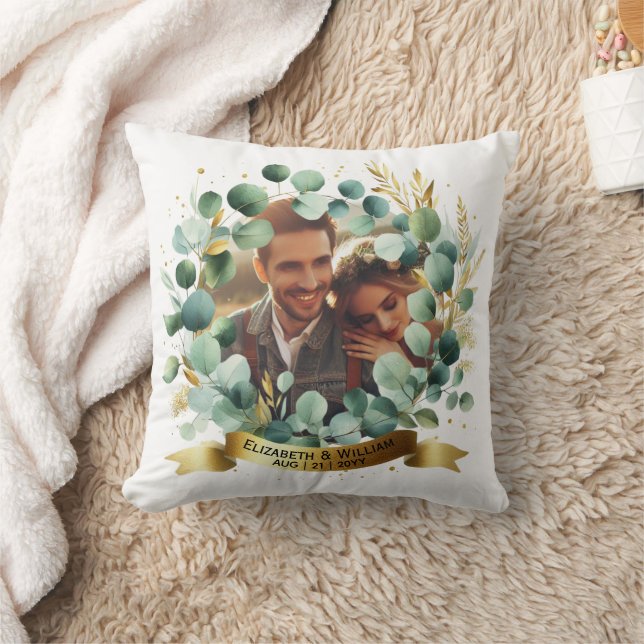 PHOTO Wedding Thank You Eucalyptus Leaves Gift   Throw Pillow (Blanket)