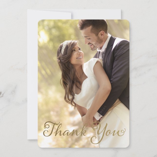 Photo Wedding Thank You, Faux Gold Foil Effect Thank You Card (Front)