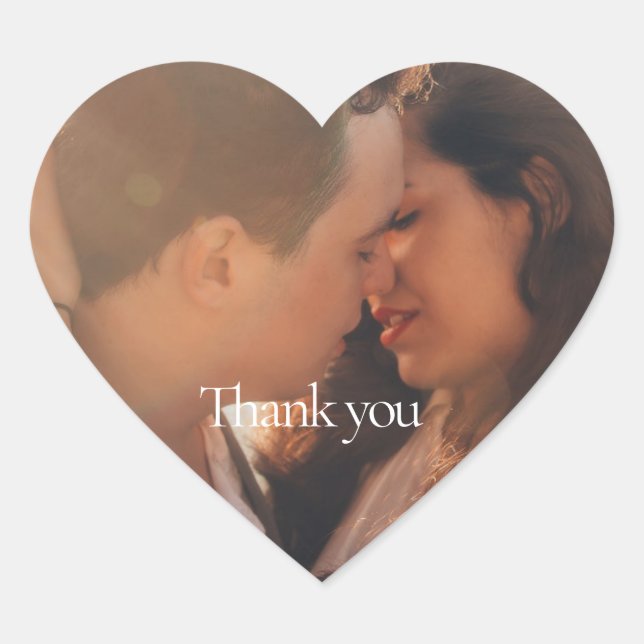 Photo Wedding Thank You Heart Sticker (Front)