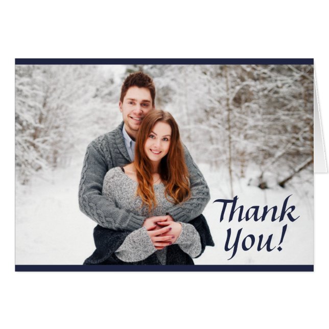Photo Wedding Thank You Navy and Gold  (Front Horizontal)